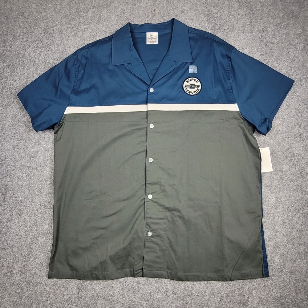 GM Chevrolet Super Service Work Shirt Mens XL Blue Grey Colorblock Button Up